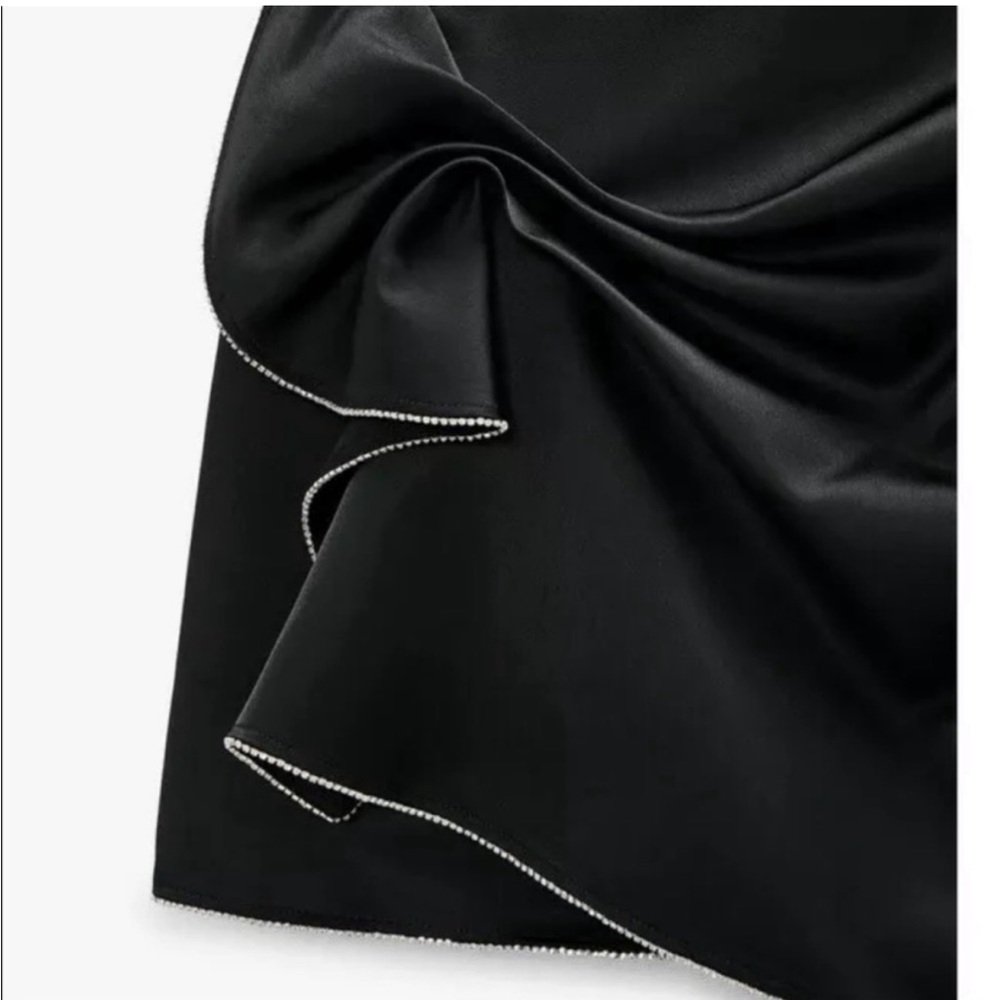 Zara NWOT big bow jeweled crystal rhinestone trim satin mini skirt - Picture 6 of 14